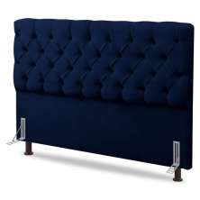 Cabeceira Cama Box Solteiro Lylla 90cm Capitonê com Frame Veludo Azul Marinho - Desk Design
