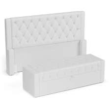 Cabeceira e Calçadeira Báu Casal Padrão Atena 140cm Capitonê Sintético Branco - Desk Design