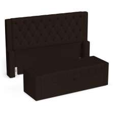 Cabeceira e Calçadeira Báu Casal Padrão Atena 140cm Capitonê Sintético Marrom - Desk Design