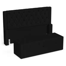 Cabeceira e Calçadeira Báu Casal Padrão Atena 140cm Capitonê Sintético Preto - Desk Design