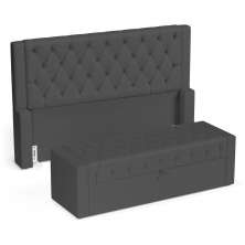 Cabeceira e Calçadeira Báu Casal Padrão Atena 140cm Capitonê Suede Cinza - Desk Design