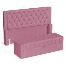 Cabeceira e Calçadeira Báu Casal Padrão Atena 140cm Capitonê Suede Rosa - Desk Design