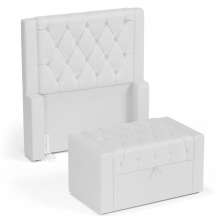 Cabeceira e Calçadeira Báu Solteiro Atena 90cm Capitonê Sintético Branco - Desk Design