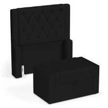 Cabeceira e Calçadeira Báu Solteiro Atena 90cm Capitonê Sintético Preto - Desk Design