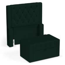 Cabeceira e Calçadeira Báu Solteiro Atena 90cm Capitonê Veludo Verde Escuro - Desk Design