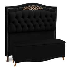 Cabeceira e Calçadeira Baú Cama Box Casal Belize 140cm Corano Preto - Desk Design