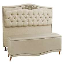 Cabeceira e Calçadeira Baú Cama Box Casal Belize 140cm Linho Areia - Desk Design
