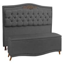 Cabeceira e Calçadeira Baú Cama Box Casal Belize 140cm Linho Grafite - Desk Design