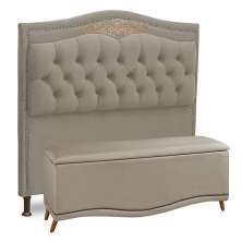 Cabeceira e Calçadeira Baú Cama Box Casal Belize 140cm Veludo Marfim - Desk Design
