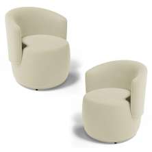 Kit 02 Poltronas Decorativas Aisha Orgânica Suede Bege Claro - Desk Design