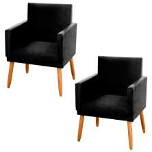 Kit 02 Poltronas Decorativas Lauren Pés Palito Suede Preto - Desk Design