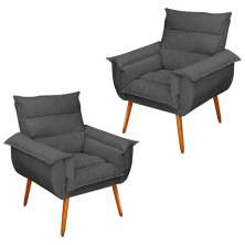 Kit 02 Poltronas Decorativas Modernas Sala e Recepção Monza Pés Palito Suede Cinza - Desk Design