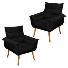 Kit 02 Poltronas Decorativas Modernas Sala e Recepção Monza Pés Palito Suede Preto - Desk Design