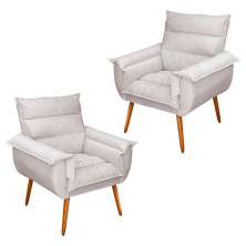 Kit 02 Poltronas Decorativas Modernas Sala e Recepção Monza Pés Palito Veludo Bege - Desk Design