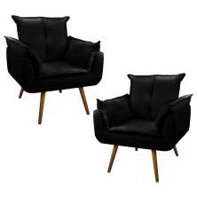 Kit 02 Poltronas Decorativas Sala de Estar Vicky Pés Palito Suede Preto - Desk Design