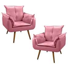 Kit 02 Poltronas Decorativas Sala de Estar Vicky Pés Palito Suede Rosa - Desk Design