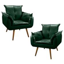 Kit 02 Poltronas Decorativas Sala de Estar Vicky Pés Palito Veludo Verde Escuro - Desk Design