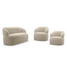 Kit 02 Poltronas Giratória e 01 Sofá Orgânico Glee 02 Lugares 140cm Bouclê Bege - Desk Design