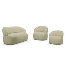 Kit 02 Poltronas Giratória e 01 Sofá Orgânico Glee 02 Lugares 140cm Linho Bege - Desk Design