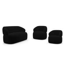 Kit 02 Poltronas Giratória e 01 Sofá Orgânico Glee 02 Lugares 140cm Veludo Preto - Desk Design
