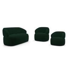 Kit 02 Poltronas Giratória e 01 Sofá Orgânico Glee 02 Lugares 140cm Veludo Verde Escuro - Desk Design