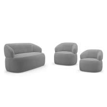 Kit 02 Poltronas Giratória e 01 Sofá Orgânico Glee 03 Lugares 170cm Bouclê Cinza - Desk Design