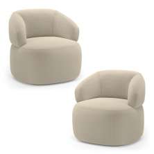 Kit 02 Poltronas Orgânicas Giratória Living Glee Bouclê Bege - Desk Design