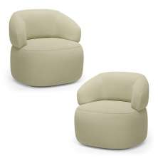 Kit 02 Poltronas Orgânicas Giratória Living Glee Linho Bege - Desk Design