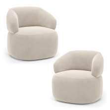 Kit 02 Poltronas Orgânicas Giratória Living Glee Veludo Bege - Desk Design