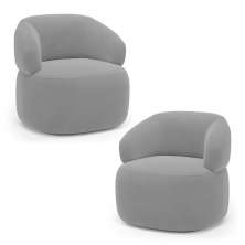 Kit 02 Poltronas Orgânicas Giratória Living Glee Veludo Cinza - Desk Design
