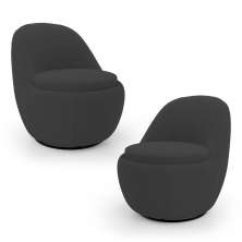 Kit 02 Poltronas Orgânicas Living Memphis Base Giratória Bouclê Preto - Desk Design