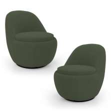 Kit 02 Poltronas Orgânicas Living Memphis Base Giratória Bouclê Verde Musgo - Desk Design