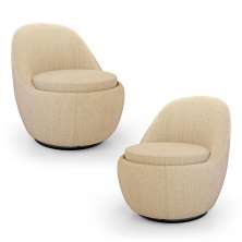 Kit 02 Poltronas Orgânicas Living Memphis Base Giratória Linho Bege - Desk Design