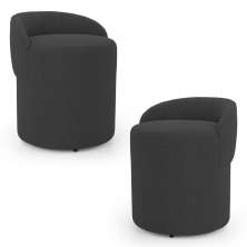 Kit 02 Puffs Banquetas Living Gaia Orgânico com Encosto Baixo Bouclê Preto - Desk Design