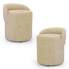 Kit 02 Puffs Banquetas Living Gaia Orgânico com Encosto Baixo Linho Bege - Desk Design