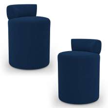 Kit 02 Puffs Decorativos Orgânicos Living Aegon Minimalista Bouclê Azul Marinho - Desk Design