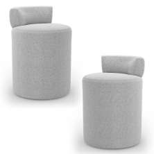 Kit 02 Puffs Decorativos Orgânicos Living Aegon Minimalista Bouclê Cinza Claro - Desk Design
