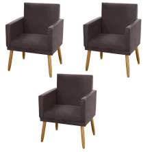 Kit 03 Poltronas Decorativas Lauren Pés Palito Suede Marrom - Desk Design