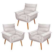 Kit 03 Poltronas Decorativas Modernas Sala e Recepção Monza Pés Palito Veludo Bege - Desk Design