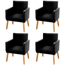 Kit 04 Poltronas Decorativas Lauren Pés Palito Suede Preto - Desk Design