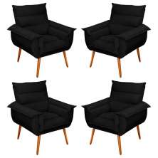 Kit 04 Poltronas Decorativas Modernas Sala e Recepção Monza Pés Palito Suede Preto - Desk Design