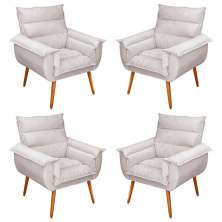 Kit 04 Poltronas Decorativas Modernas Sala e Recepção Monza Pés Palito Veludo Bege - Desk Design