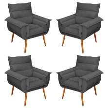 Kit 04 Poltronas Decorativas Modernas Sala e Recepção Monza Pés Palito Veludo Cinza - Desk Design