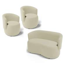 Kit 2 Poltronas e 1 Namoradeira Aisha Orgânica Suede Bege Claro - Desk Design