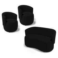 Kit 2 Poltronas e 1 Namoradeira Aisha Orgânica Suede Preto - Desk Design