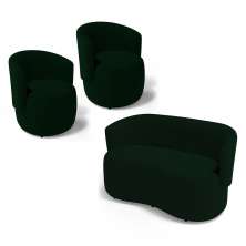 Kit 2 Poltronas e 1 Namoradeira Aisha Orgânica Veludo Verde Escuro - Desk Design