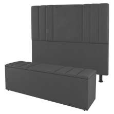 Kit Cabeceira e Baú Cama Box Casal Grace 140cm Suede Cinza Escuro - Desk Design