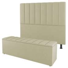 Kit Cabeceira e Baú Cama Box Solteiro Cora 90cm Sintético Bege - Desk Design
