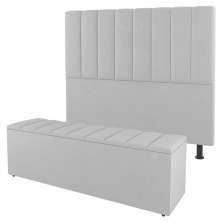 Kit Cabeceira e Baú Cama Box Solteiro Cora 90cm Sintético Branco - Desk Design