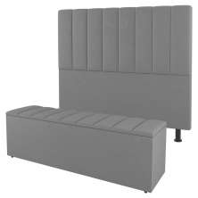 Kit Cabeceira e Baú Cama Box Solteiro Cora 90cm Suede Cinza Claro - Desk Design